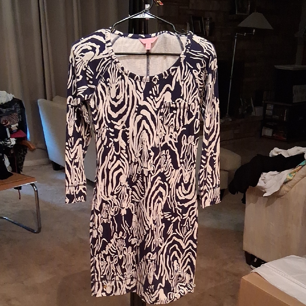 Lilly Pulitzer Zebra Print Midi Dress in Navy and White